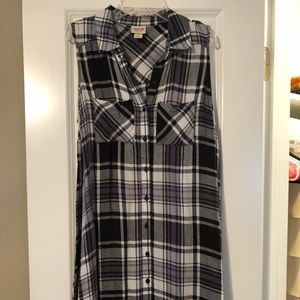 Black Plaid Sleeveless Flannel Dress